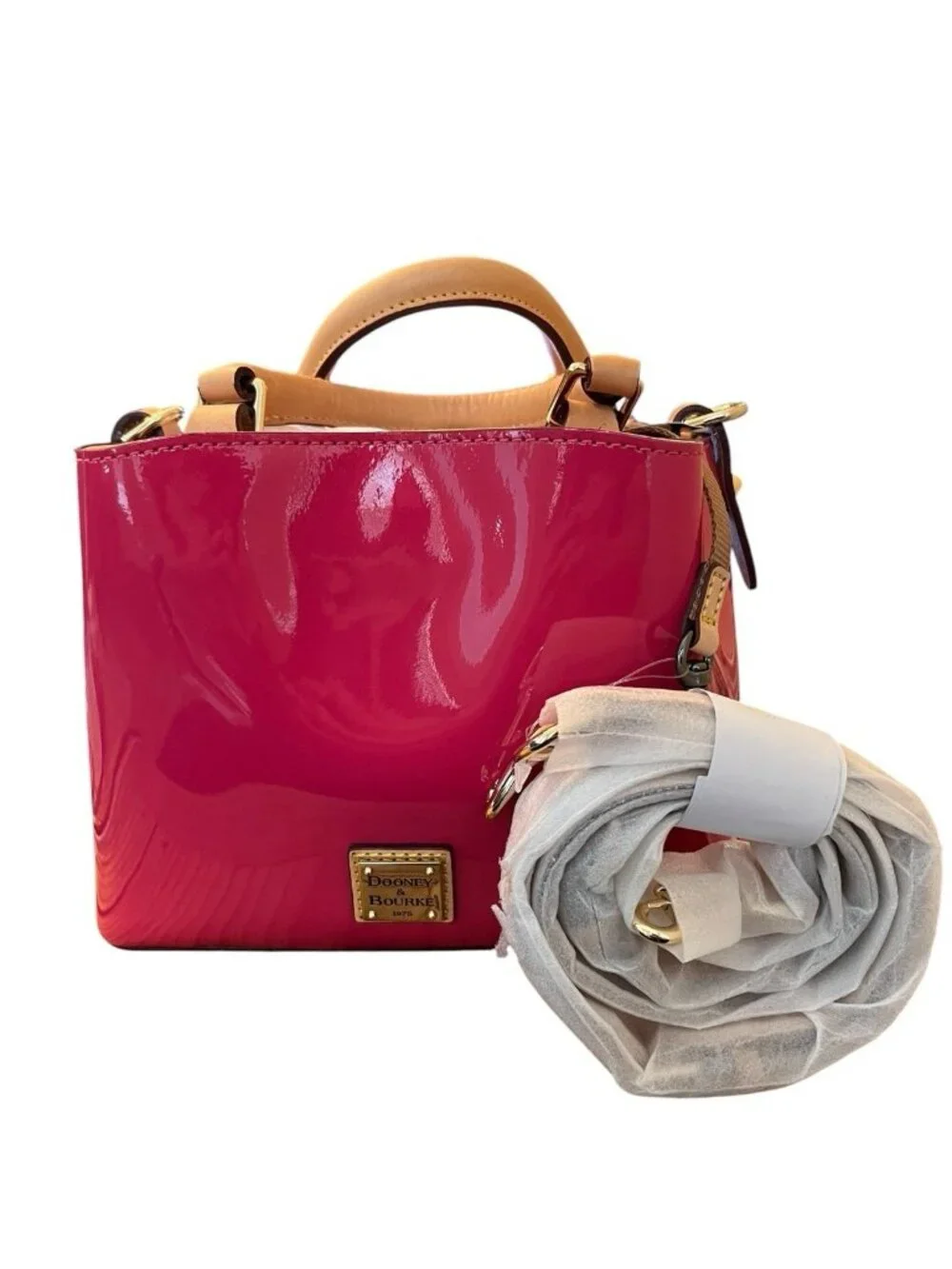 Dooney & Bourke Hot Pink Patent Leather Satchel Crossbody Bag Mini Barlow NWT